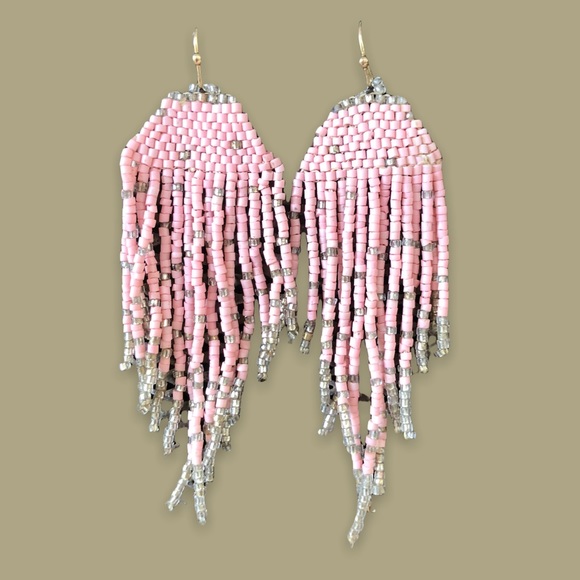 2/$25 🌸 Pink & Metallic Warm Silver Tone Beaded Boho Earrings - Picture 2 of 4